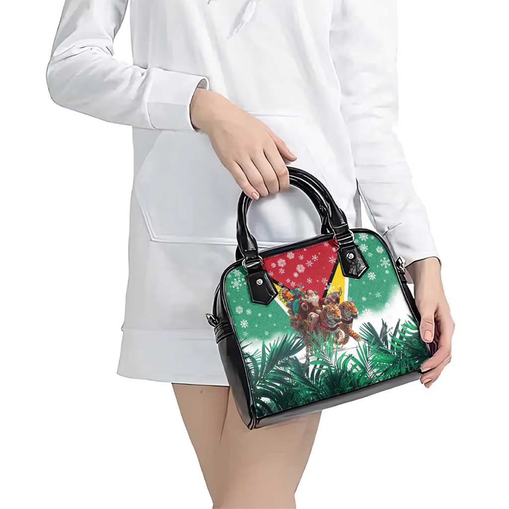 Guyana Flag Shoulder Handbag Christmas Santa Jaguar and National Motto Green Yellow TS04