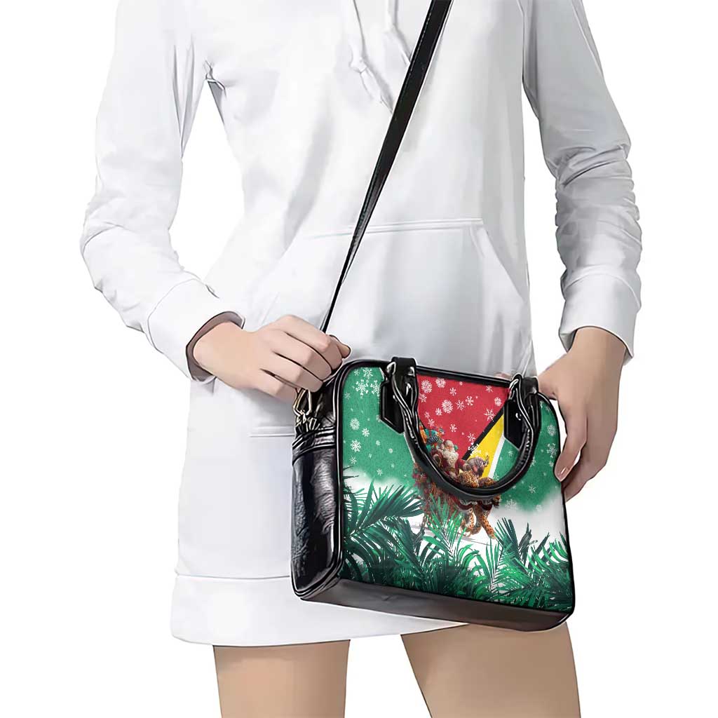 Guyana Flag Shoulder Handbag Christmas Santa Jaguar and National Motto Green Yellow TS04