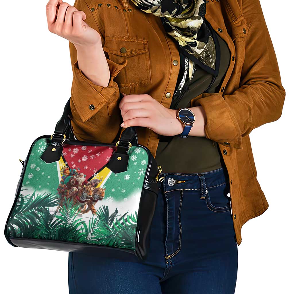Guyana Flag Shoulder Handbag Christmas Santa Jaguar and National Motto Green Yellow TS04