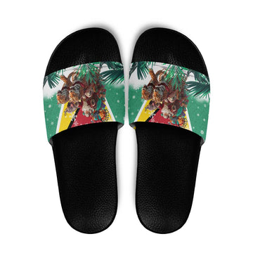 Guyana Flag Slide Sandals Christmas Santa Jaguar and National Motto Green Yellow TS04