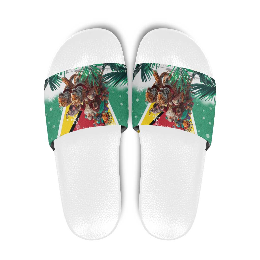 Guyana Flag Slide Sandals Christmas Santa Jaguar and National Motto Green Yellow TS04