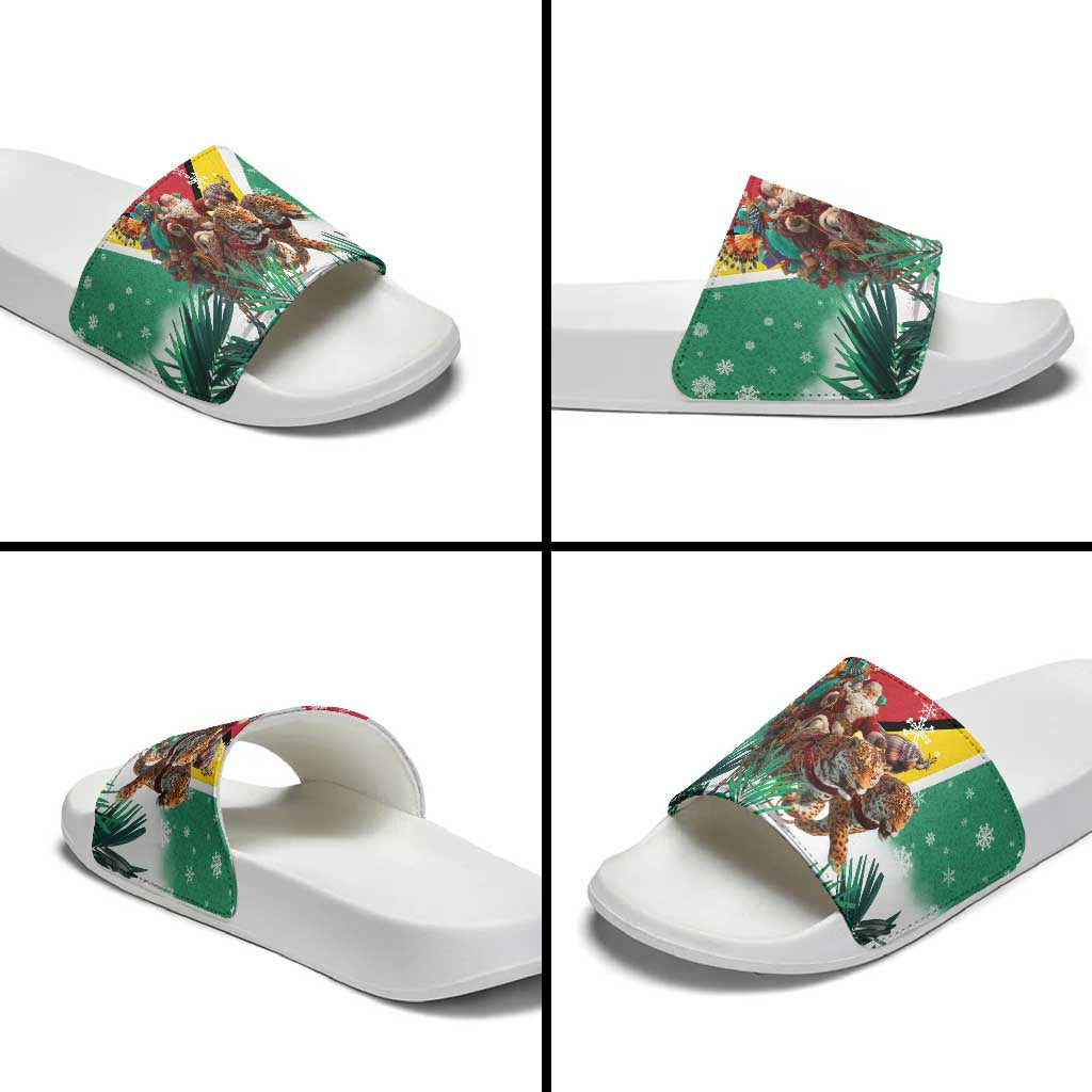 Guyana Flag Slide Sandals Christmas Santa Jaguar and National Motto Green Yellow TS04