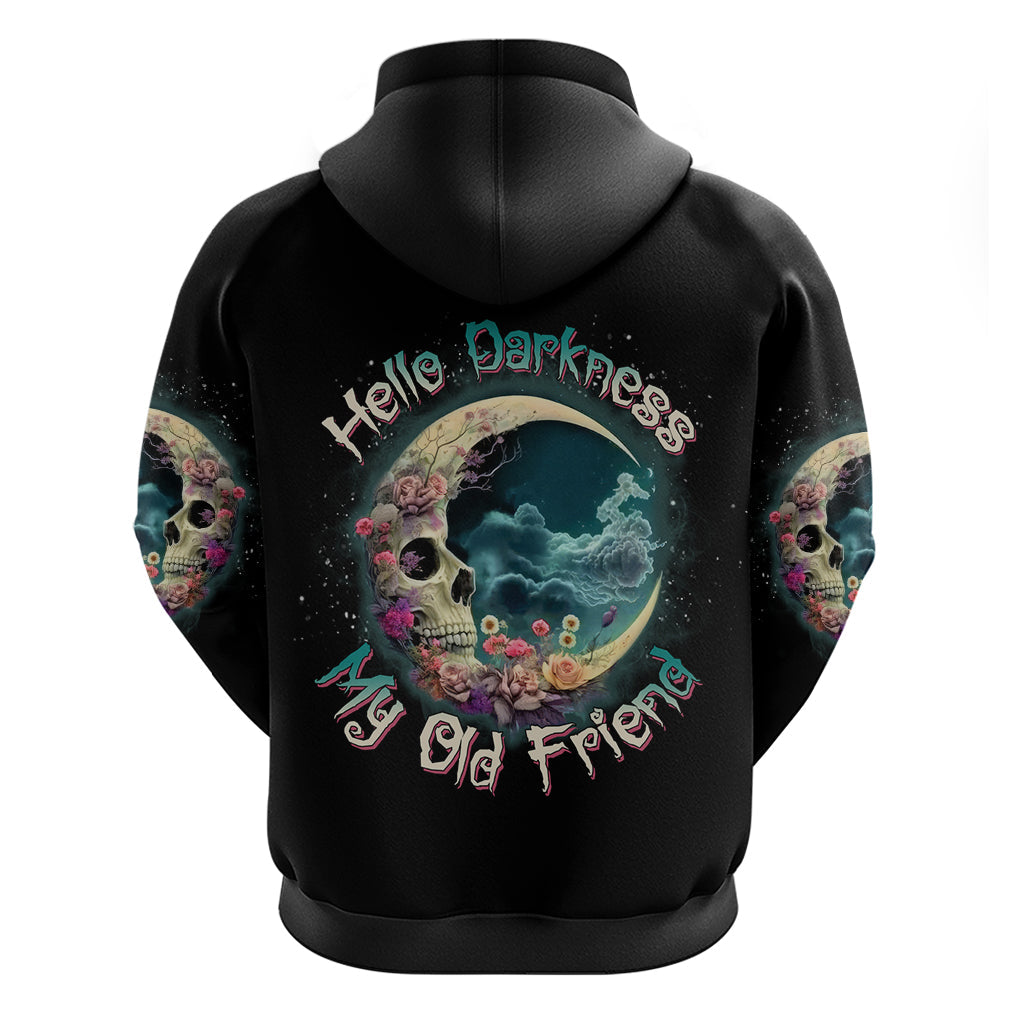 Hello Darkness My Old Friend Crescent Moon Skull Hoodie TS04