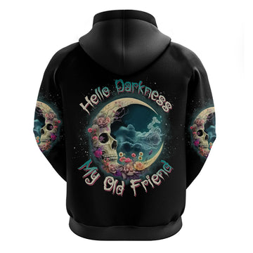 Hello Darkness My Old Friend Crescent Moon Skull Hoodie TS04
