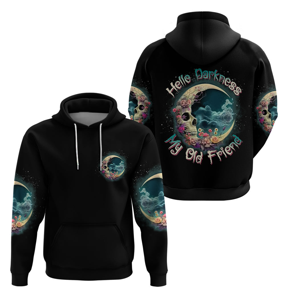 Hello Darkness My Old Friend Crescent Moon Skull Hoodie TS04