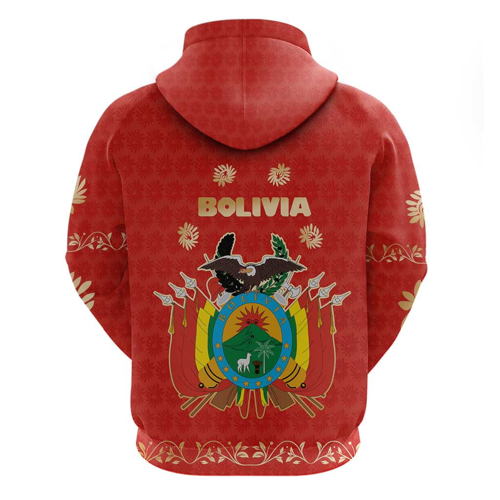 Bolivia National Emblem Hoodie with Floral Pattern and Red Folk Design TS04