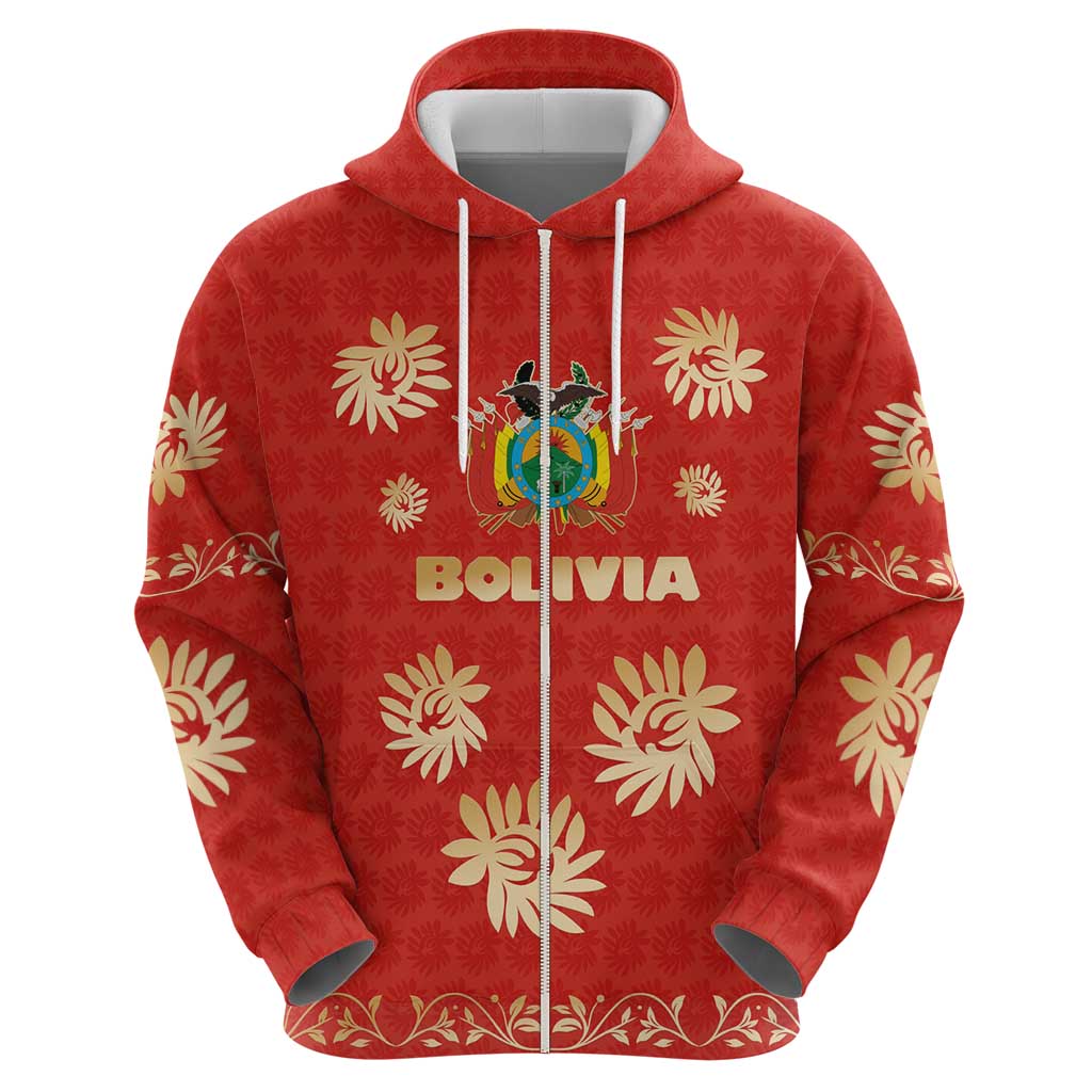 Bolivia National Emblem Hoodie with Floral Pattern and Red Folk Design TS04