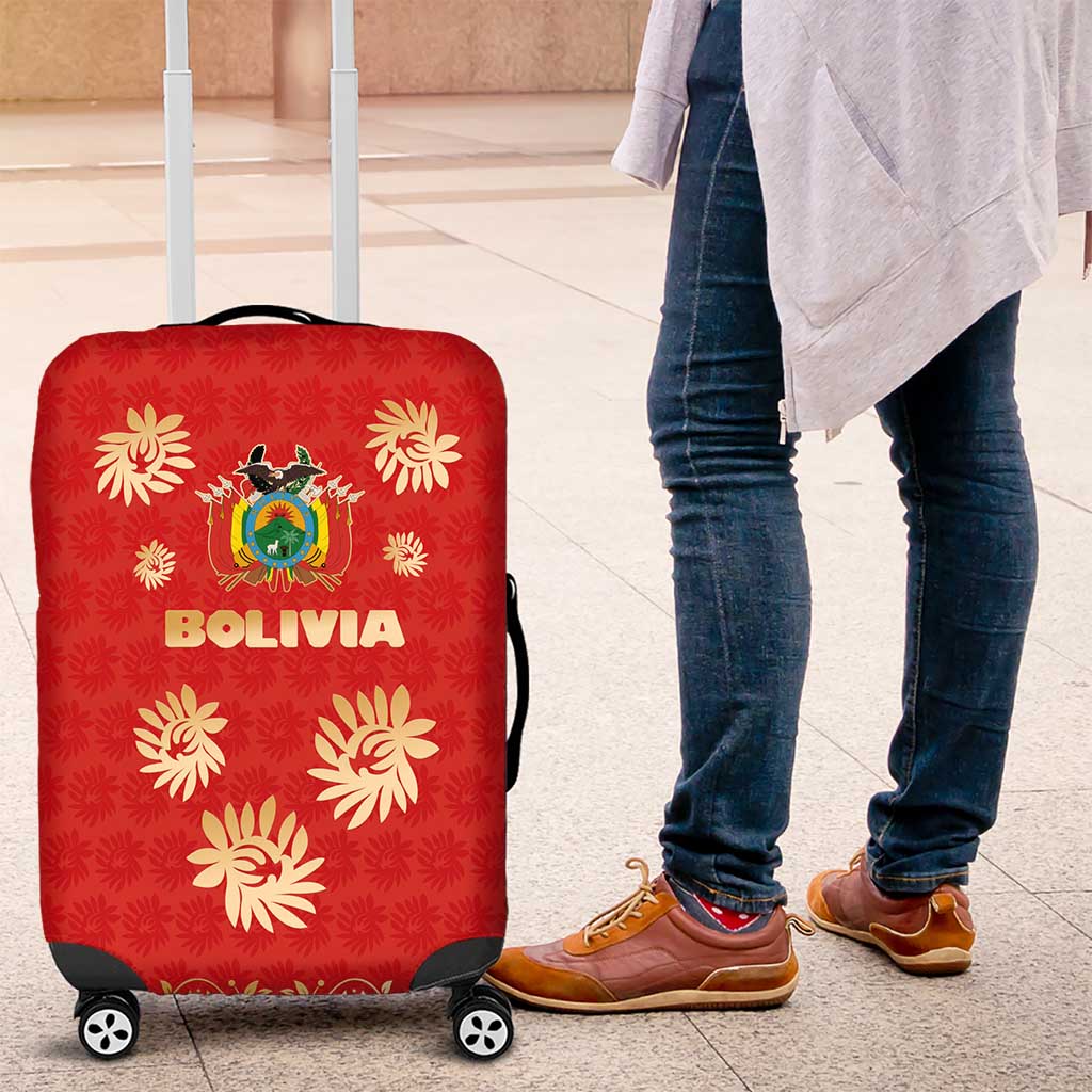 Bolivia National Emblem Luggage Cover with Floral Pattern and Red Folk Design TS04
