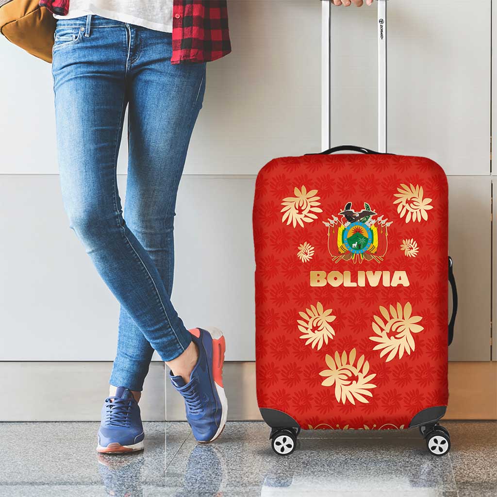 Bolivia National Emblem Luggage Cover with Floral Pattern and Red Folk Design TS04