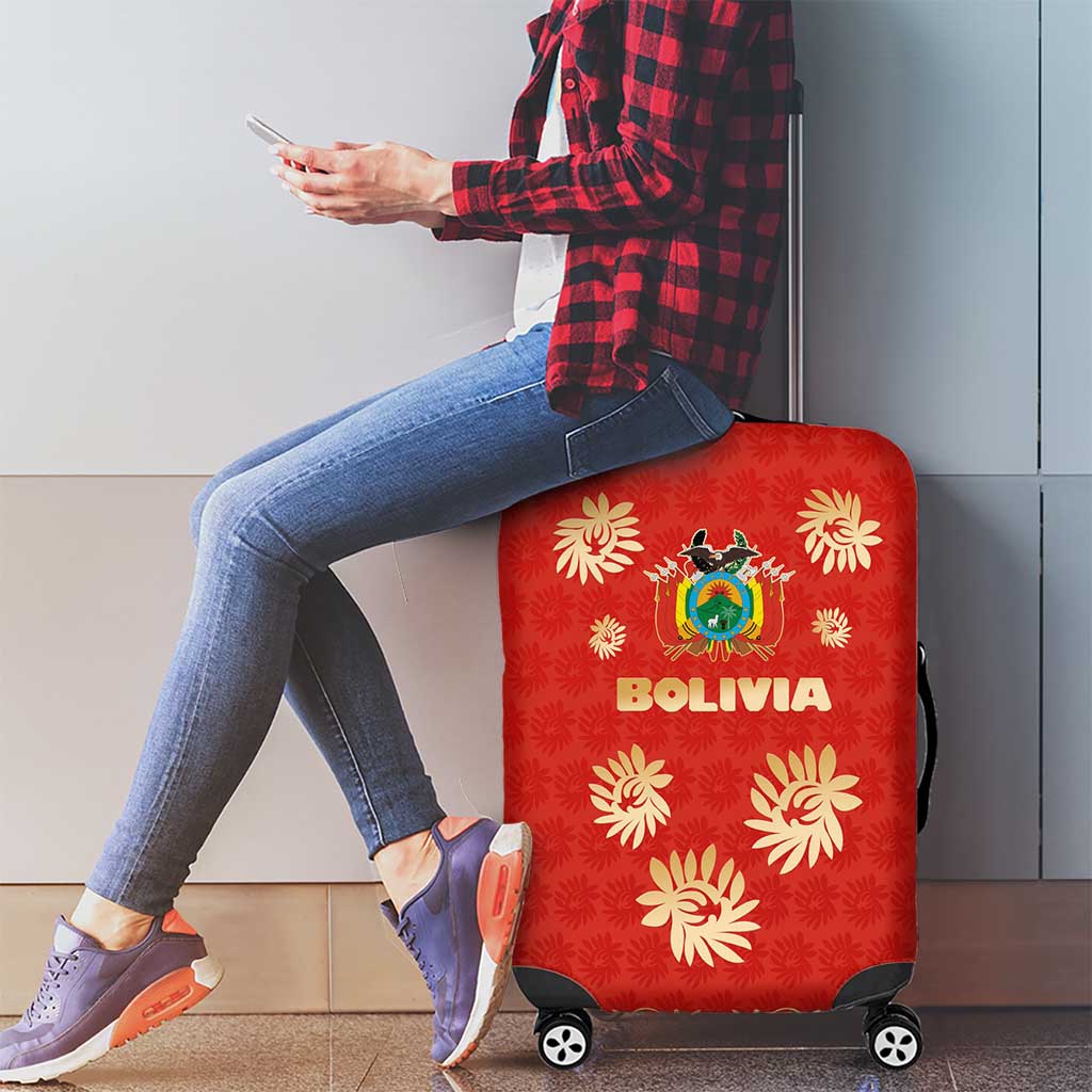 Bolivia National Emblem Luggage Cover with Floral Pattern and Red Folk Design TS04