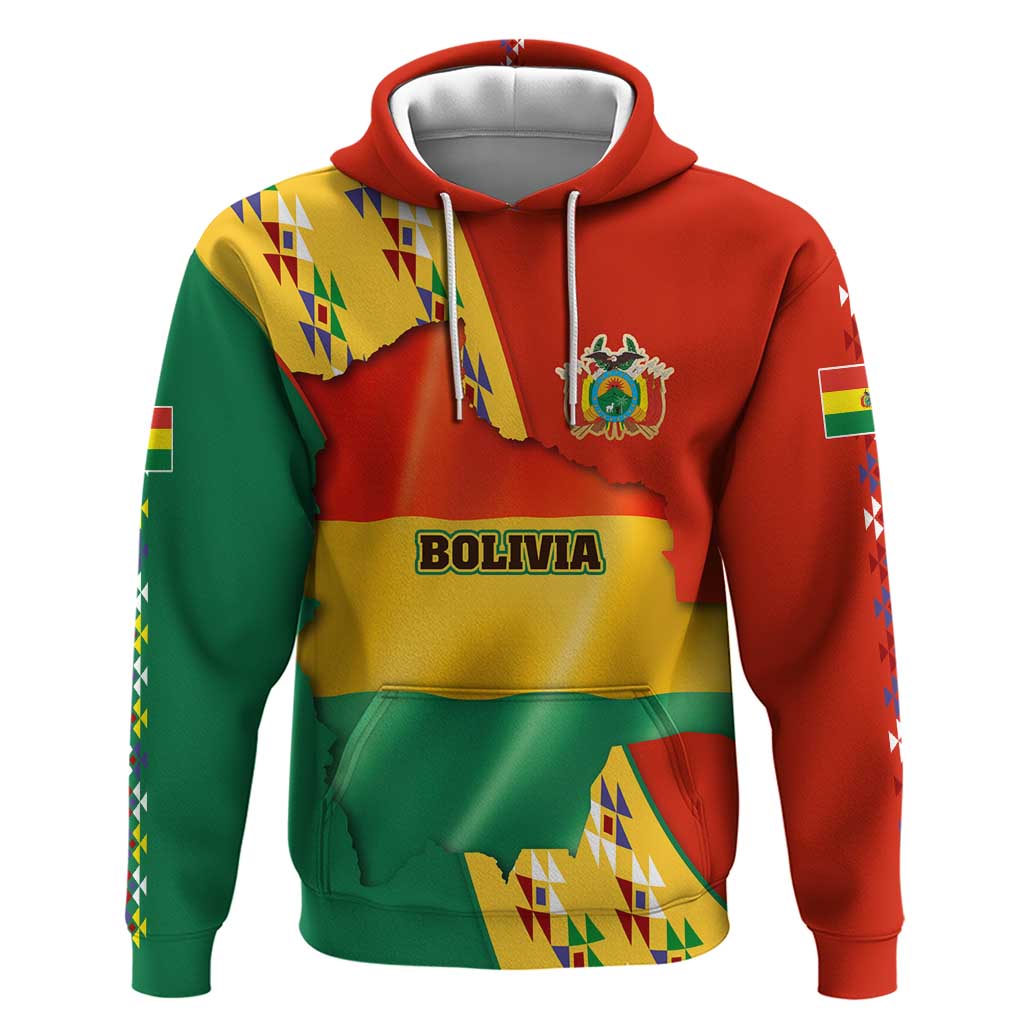 Bolivia Flag Color Hoodie with National Crest, Andean Pattern and Condor Graphic TS04