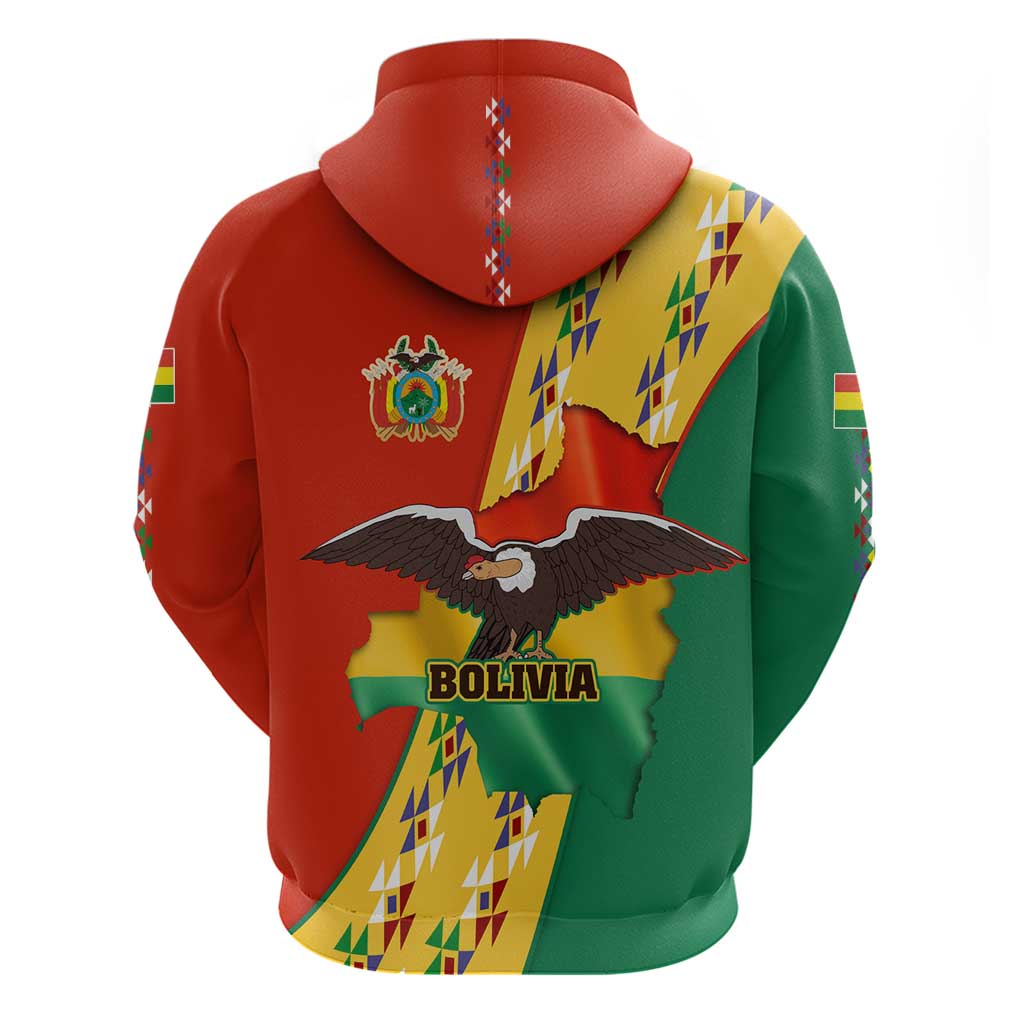 Bolivia Flag Color Hoodie with National Crest, Andean Pattern and Condor Graphic TS04