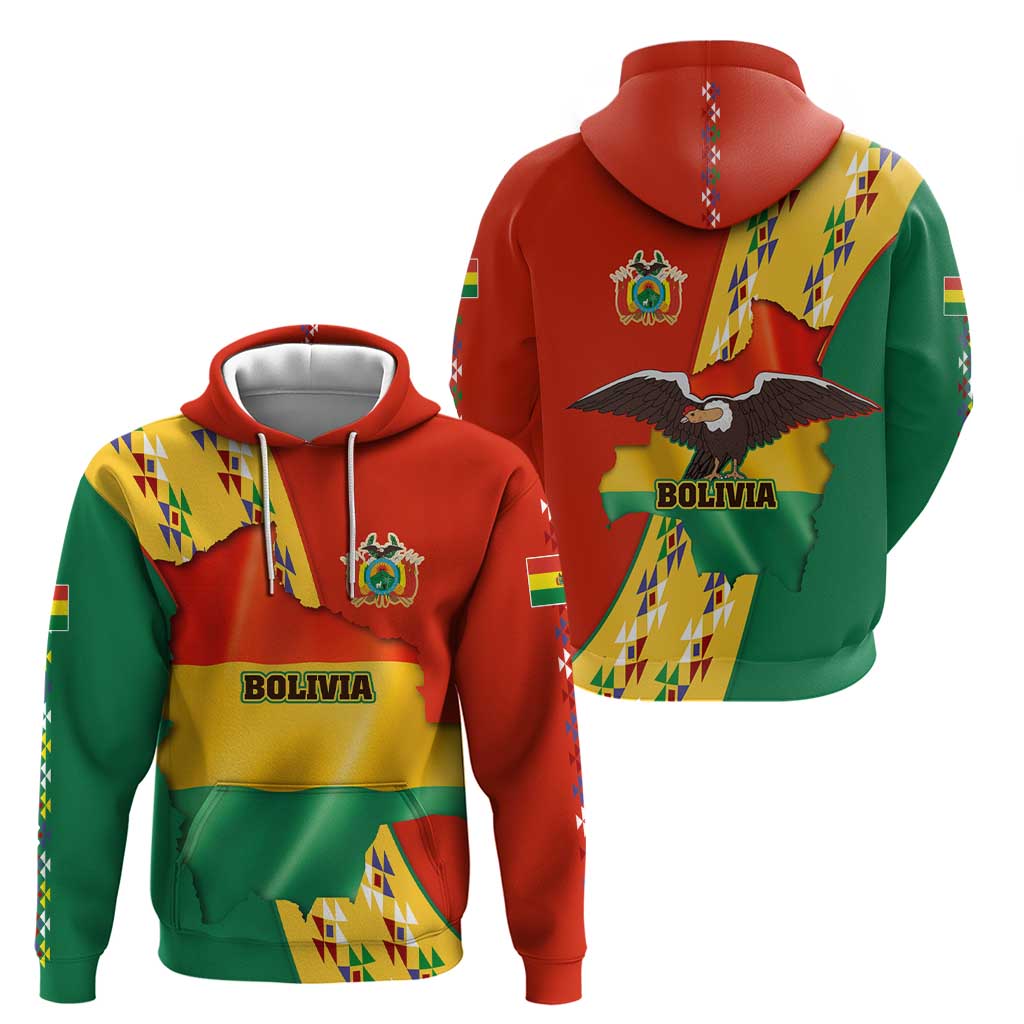 Bolivia Flag Color Hoodie with National Crest, Andean Pattern and Condor Graphic TS04