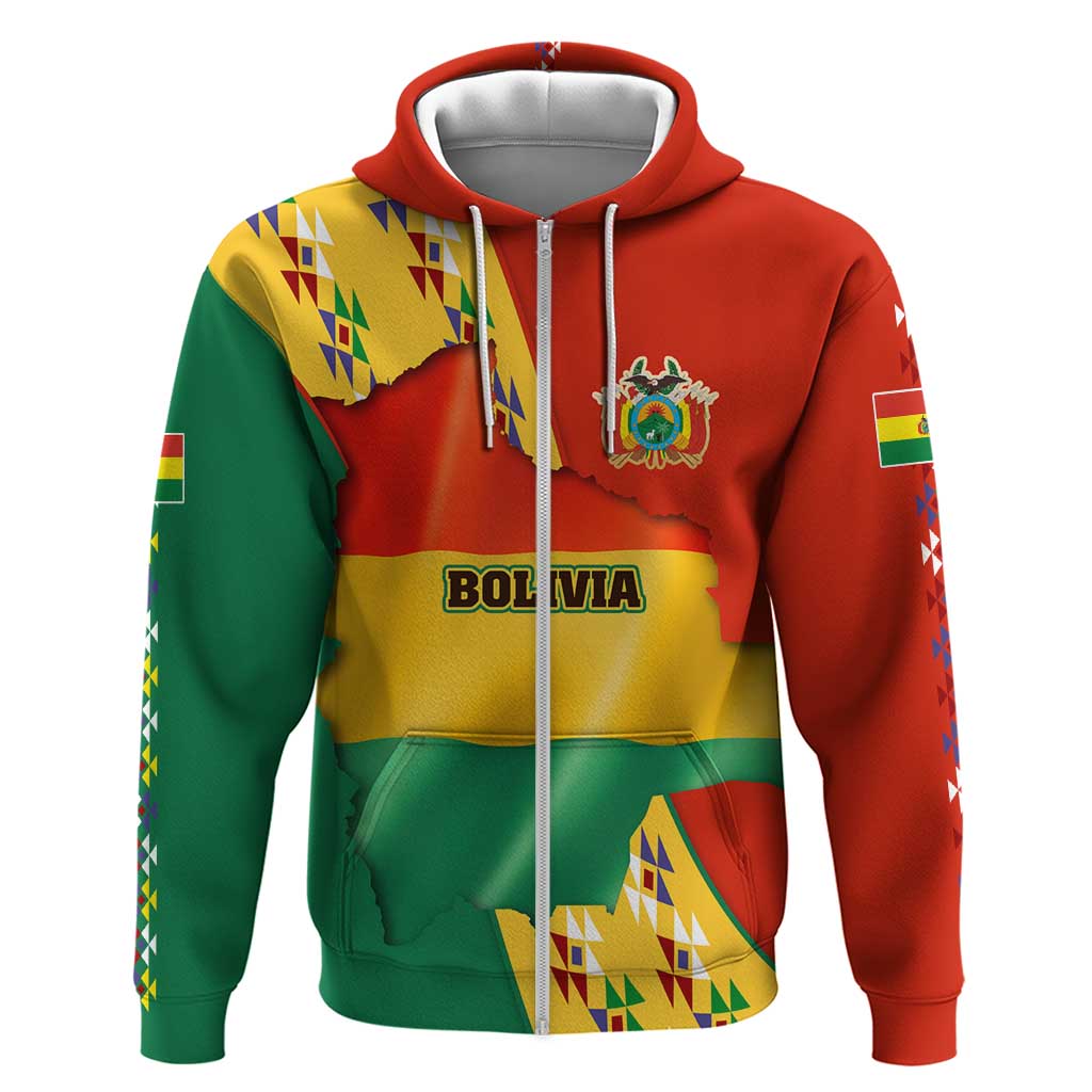 Bolivia Flag Color Hoodie with National Crest, Andean Pattern and Condor Graphic TS04