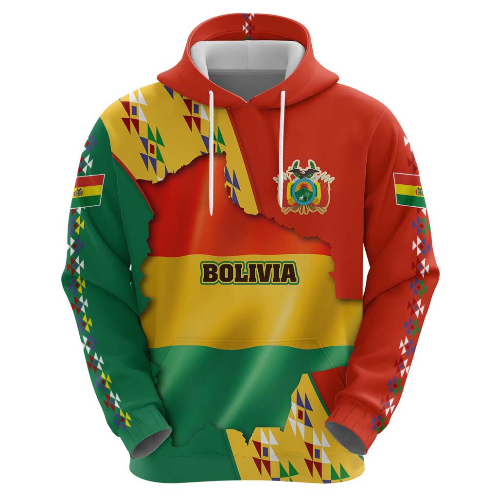 Bolivia Flag Color Hoodie with National Crest, Andean Pattern and Condor Graphic TS04