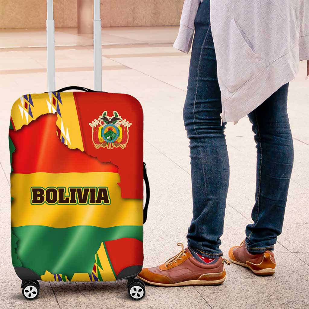 Bolivia Flag Color Luggage Cover with National Crest, Andean Pattern and Condor Graphic TS04