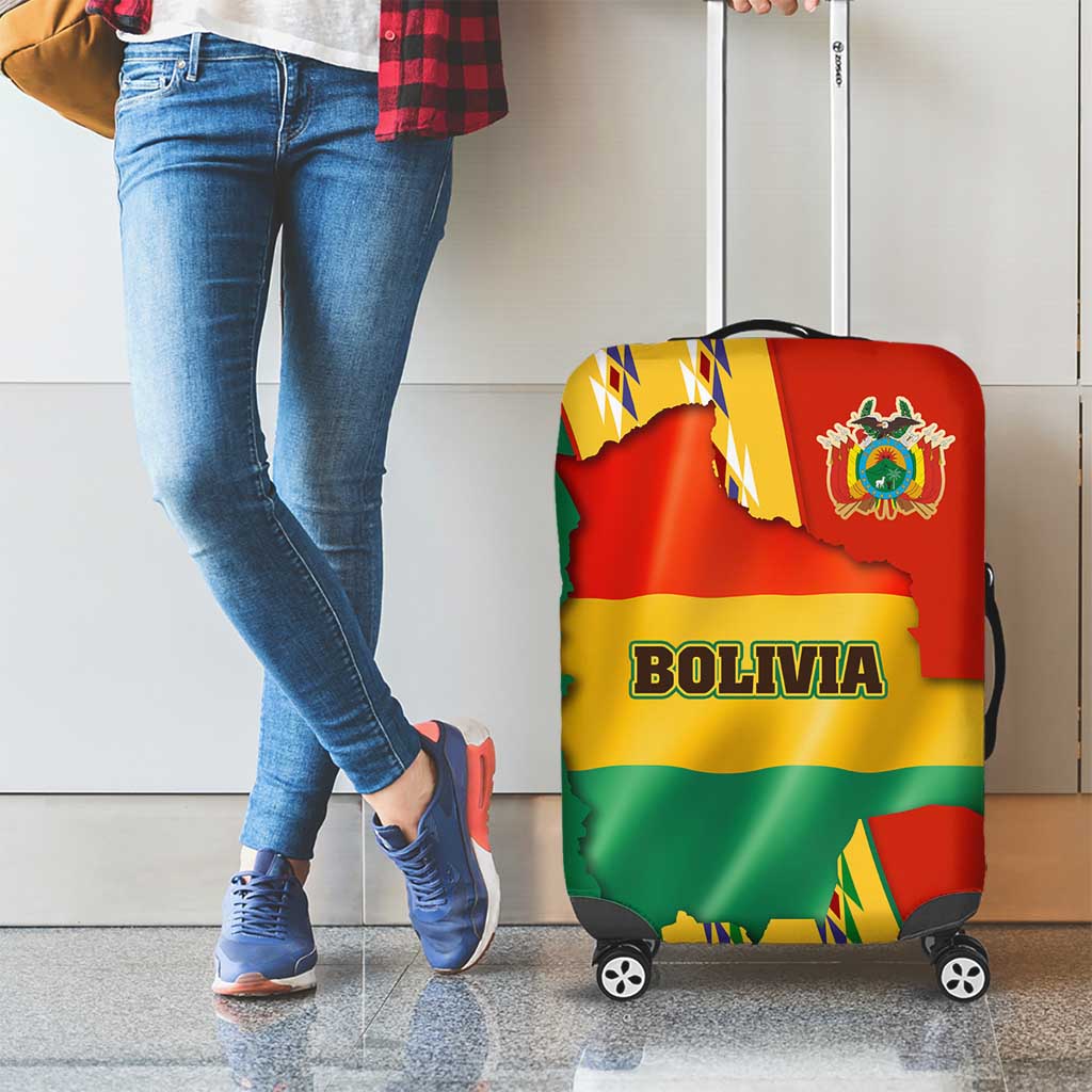 Bolivia Flag Color Luggage Cover with National Crest, Andean Pattern and Condor Graphic TS04