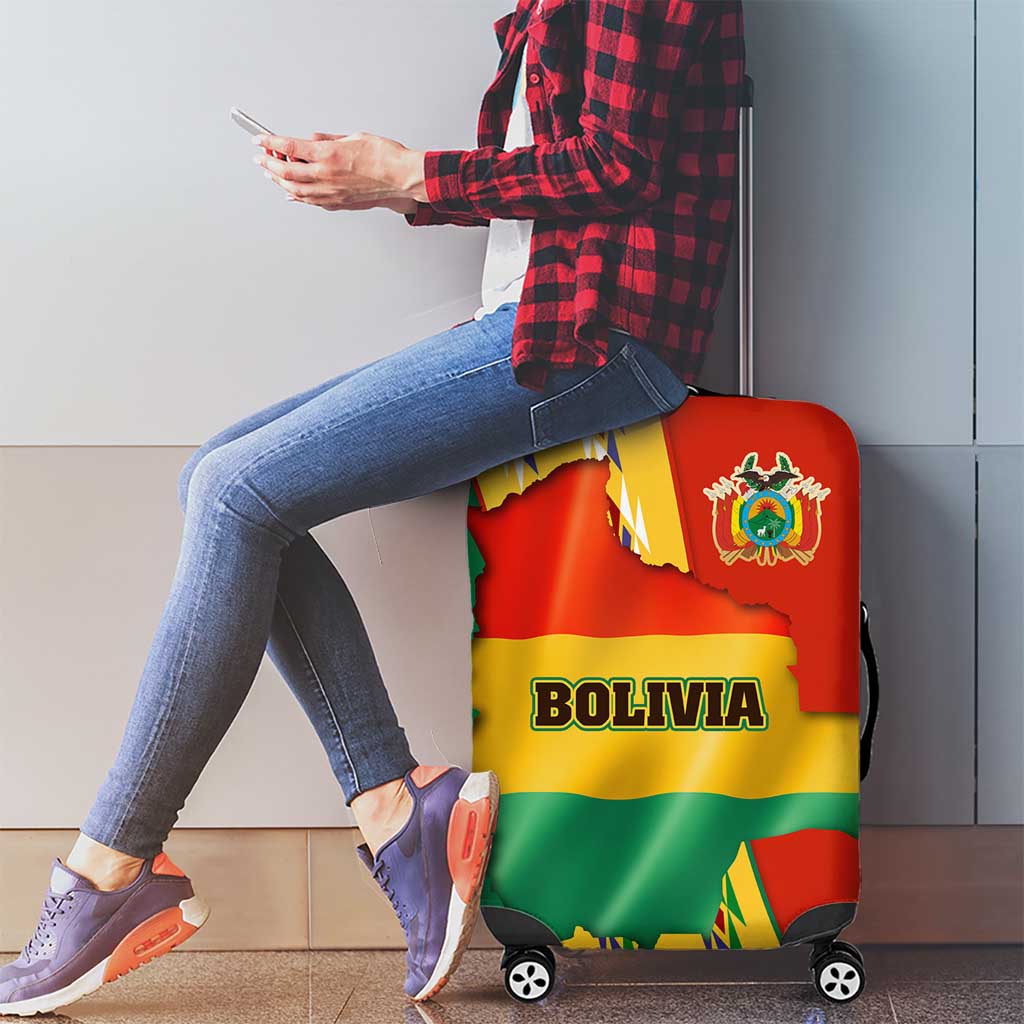 Bolivia Flag Color Luggage Cover with National Crest, Andean Pattern and Condor Graphic TS04