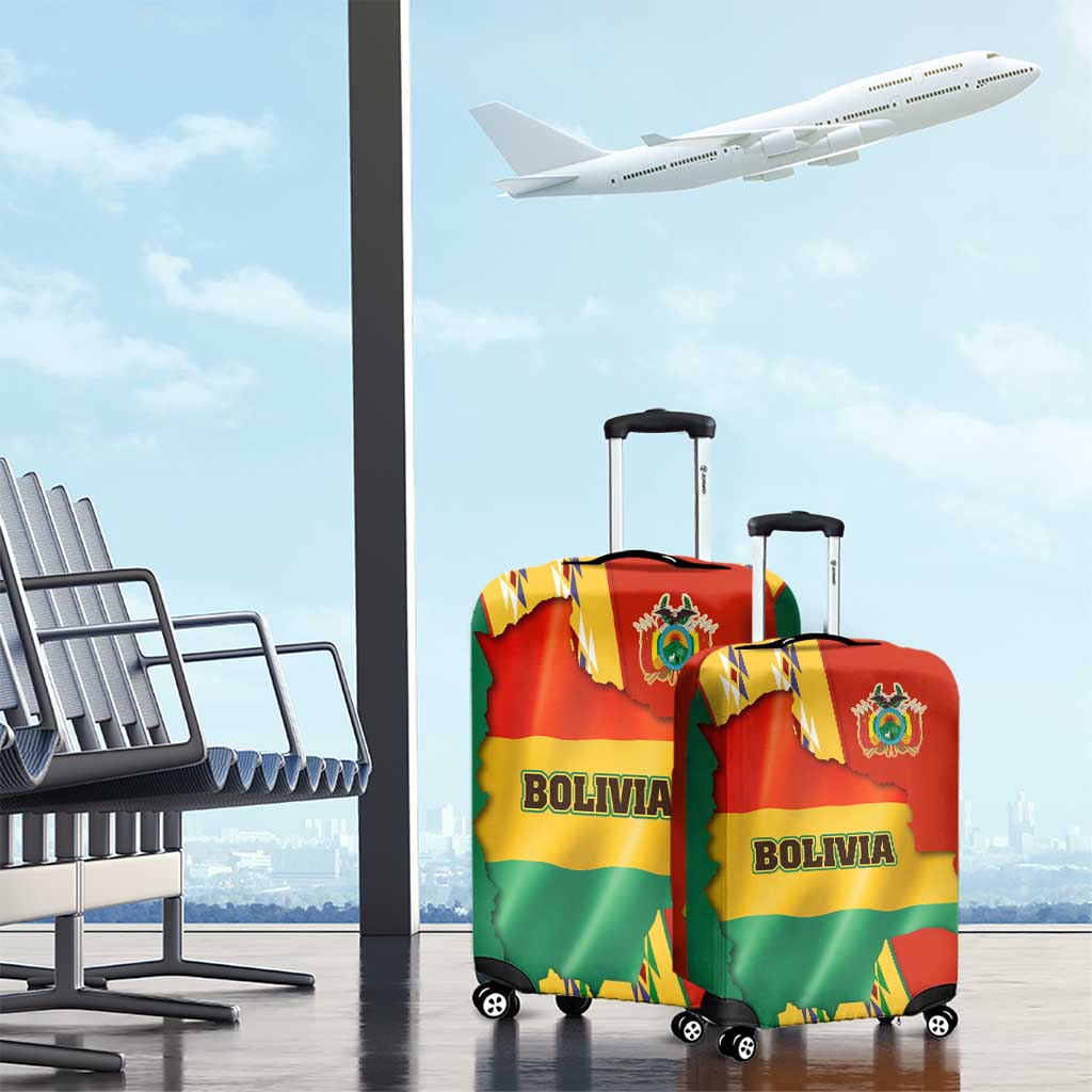 Bolivia Flag Color Luggage Cover with National Crest, Andean Pattern and Condor Graphic TS04