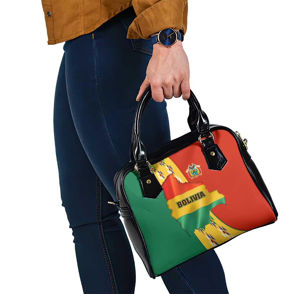 Bolivia Flag Color Shoulder Handbag with National Crest, Andean Pattern and Condor Graphic TS04
