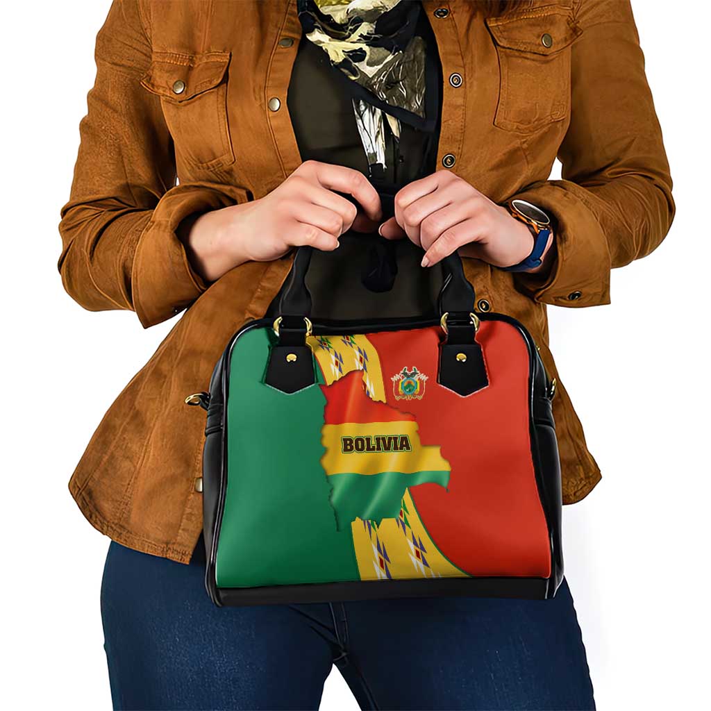 Bolivia Flag Color Shoulder Handbag with National Crest, Andean Pattern and Condor Graphic TS04