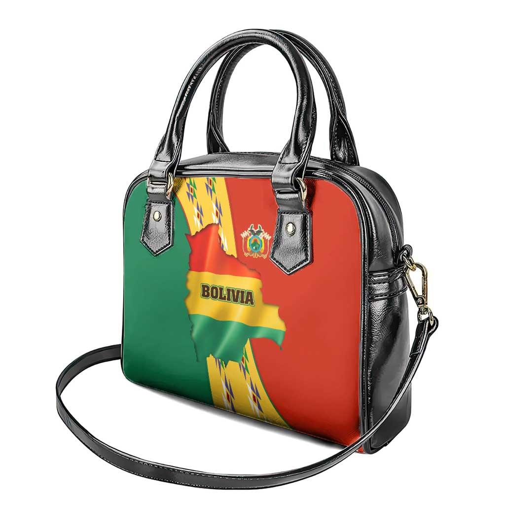 Bolivia Flag Color Shoulder Handbag with National Crest, Andean Pattern and Condor Graphic TS04