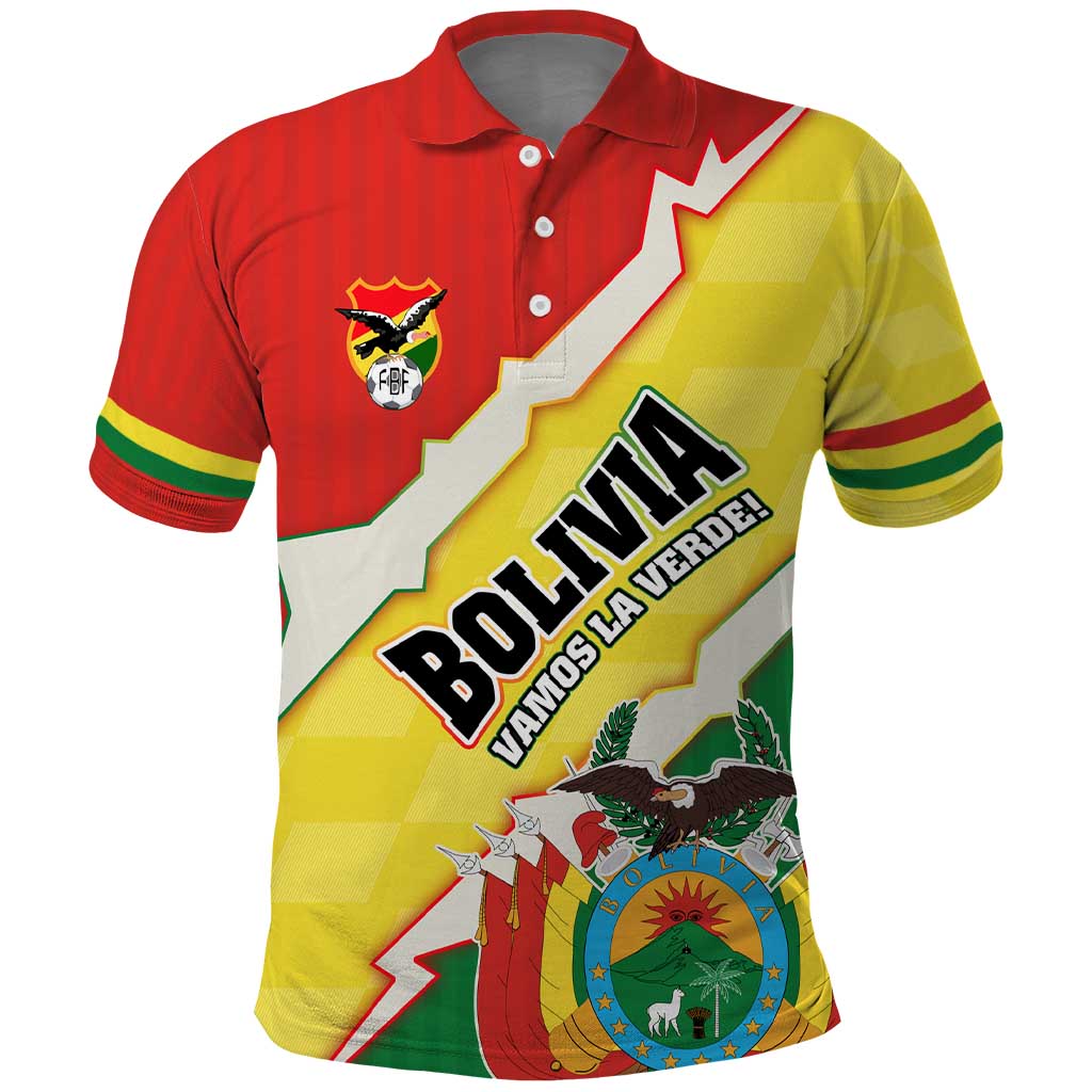 Bolivia Vamos La Verde Polo Shirt with Flag Colors and National Football Crest TS04