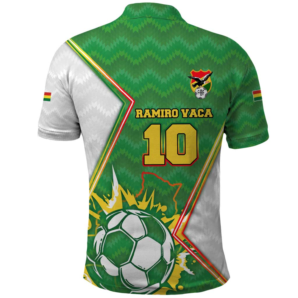 Personalized Bolivia La Verde Soccer Polo Shirt with Number and Flaming Ball Graphic TS04