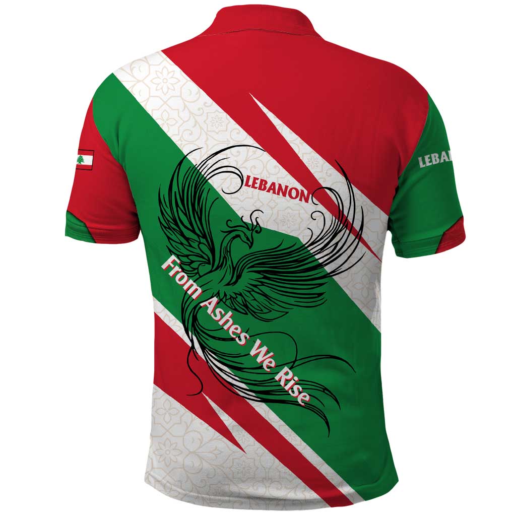 Lebanon Phoenix Polo Shirt with Cedar Flag Colors and Inspirational Quote TS04