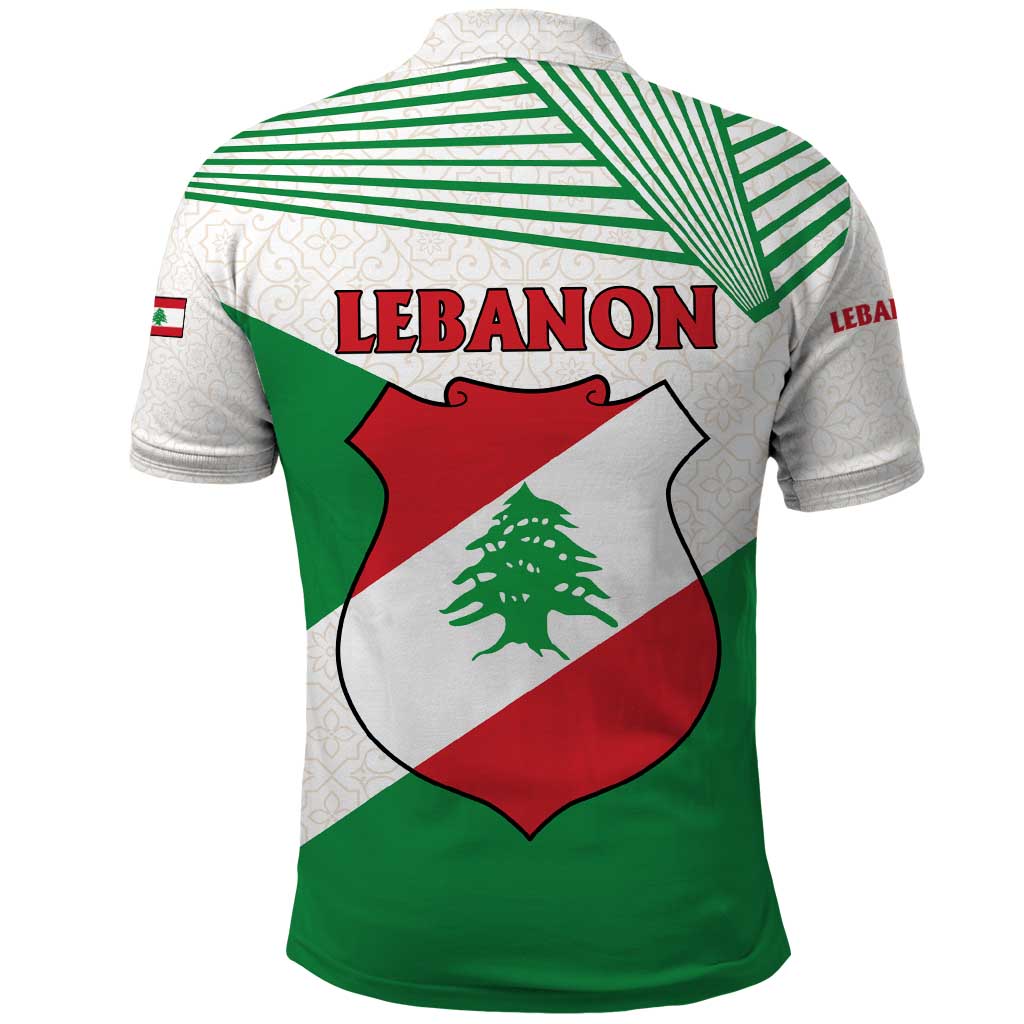 Lebanon Flag Shield Polo Shirt with Cedar Emblem and National Colors TS04