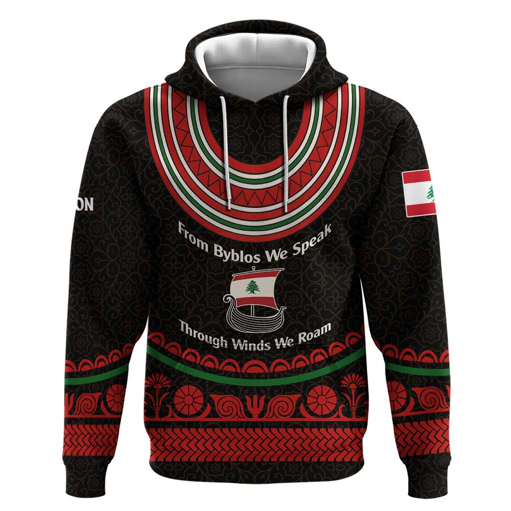 Lebanon Phoenician Ship Hoodie with Byblos Heritage and Cedar Sail Design TS04