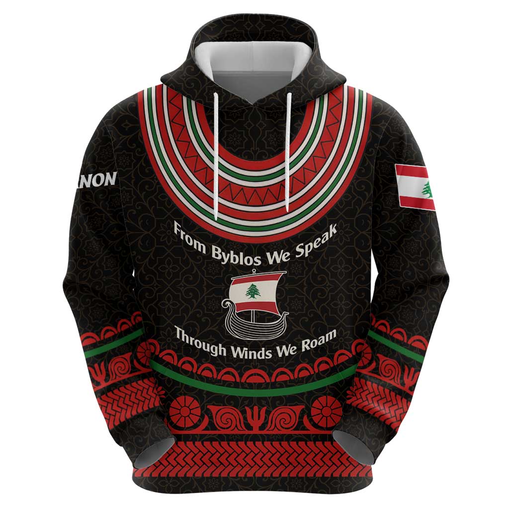 Lebanon Phoenician Ship Hoodie with Byblos Heritage and Cedar Sail Design TS04