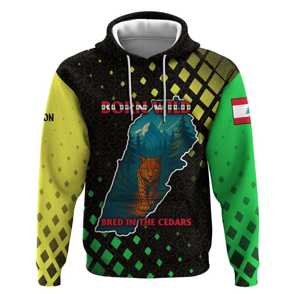 Lebanon Wild Cedar Forest Hoodie with Leopard and National Map Design TS04