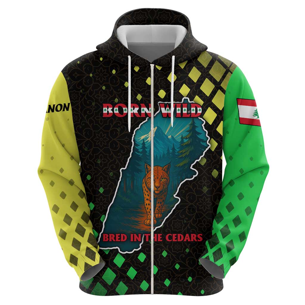 Lebanon Wild Cedar Forest Hoodie with Leopard and National Map Design TS04