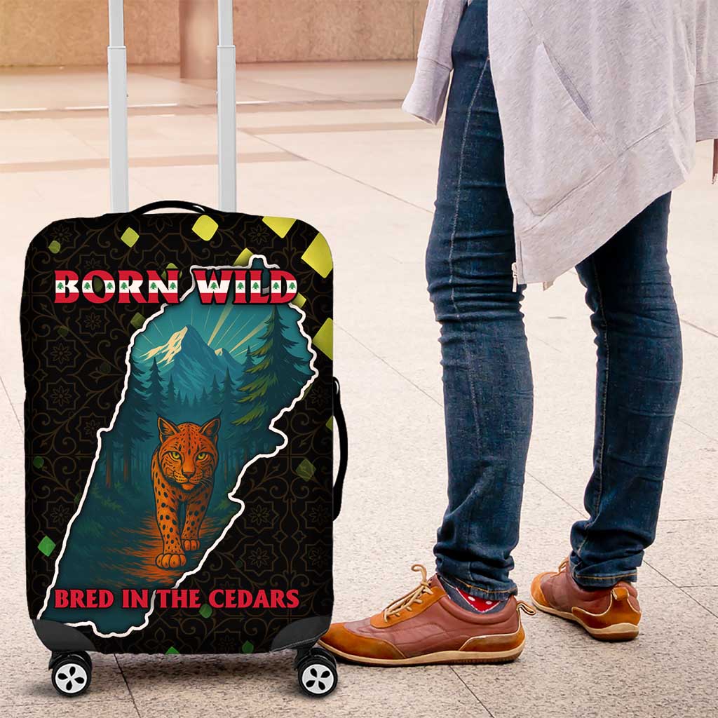 Lebanon Wild Cedar Forest Luggage Cover with Leopard and National Map Design TS04