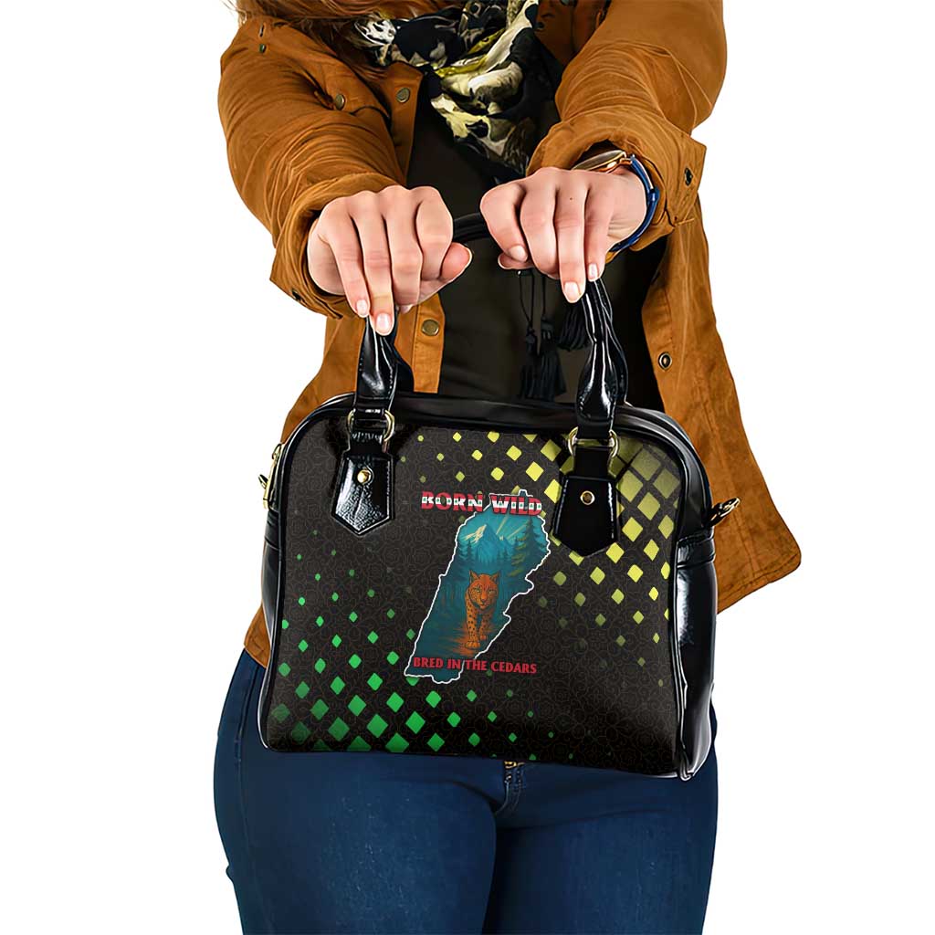 Lebanon Wild Cedar Forest Shoulder Handbag with Leopard and National Map Design TS04