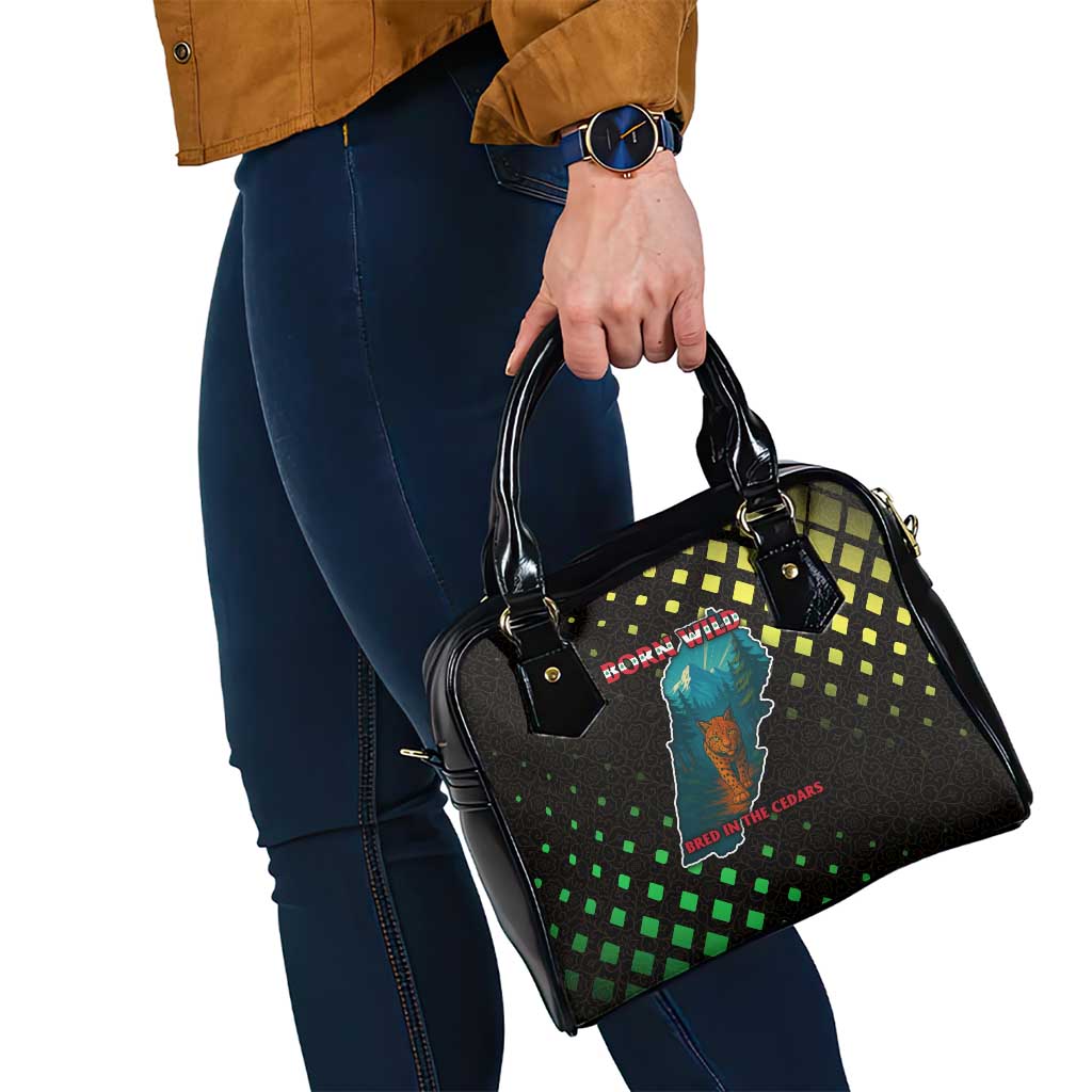 Lebanon Wild Cedar Forest Shoulder Handbag with Leopard and National Map Design TS04