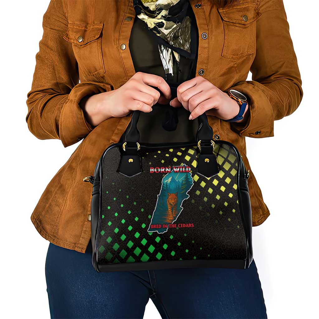 Lebanon Wild Cedar Forest Shoulder Handbag with Leopard and National Map Design TS04