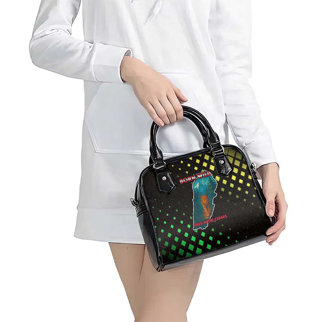 Lebanon Wild Cedar Forest Shoulder Handbag with Leopard and National Map Design TS04