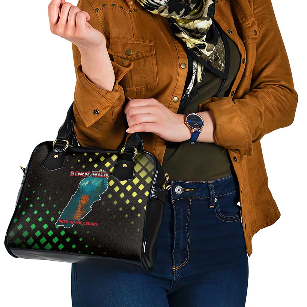 Lebanon Wild Cedar Forest Shoulder Handbag with Leopard and National Map Design TS04