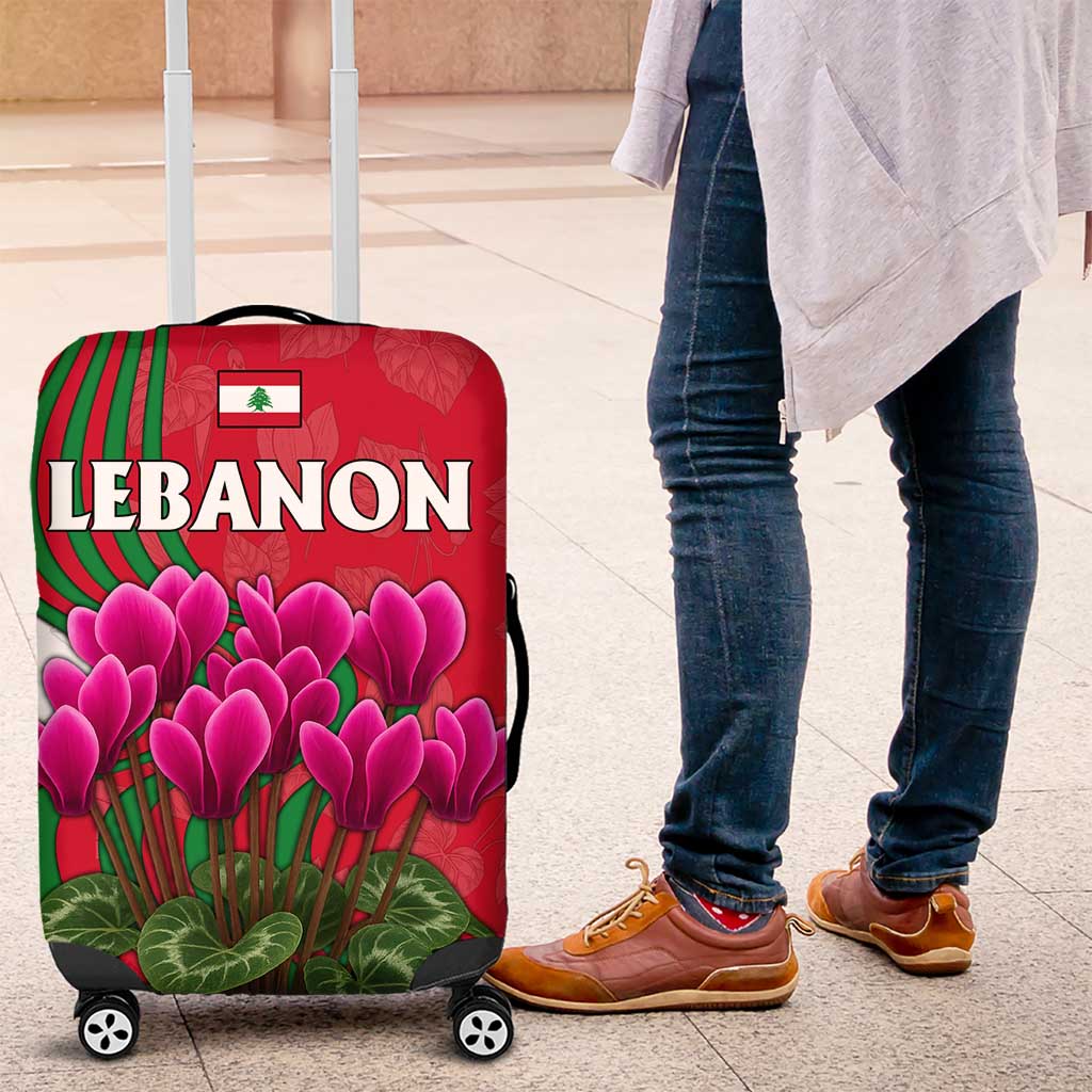 Lebanon Cyclamen Flower Luggage Cover with Patriotic Colors and Inspirational Quote TS04