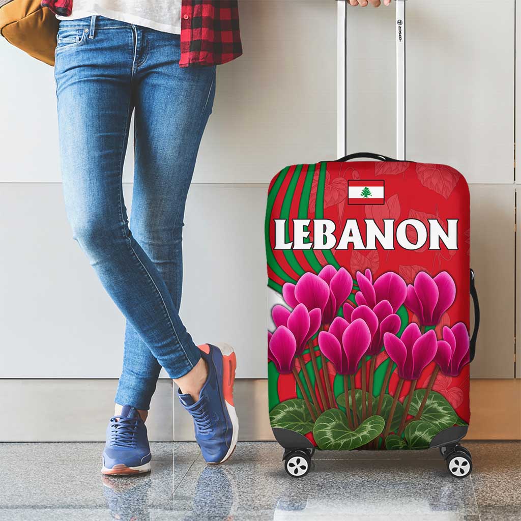 Lebanon Cyclamen Flower Luggage Cover with Patriotic Colors and Inspirational Quote TS04