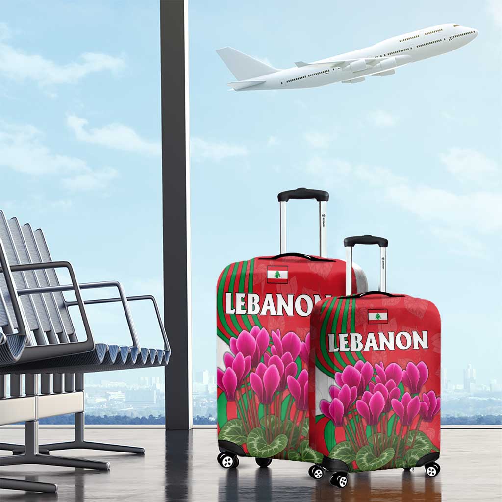 Lebanon Cyclamen Flower Luggage Cover with Patriotic Colors and Inspirational Quote TS04