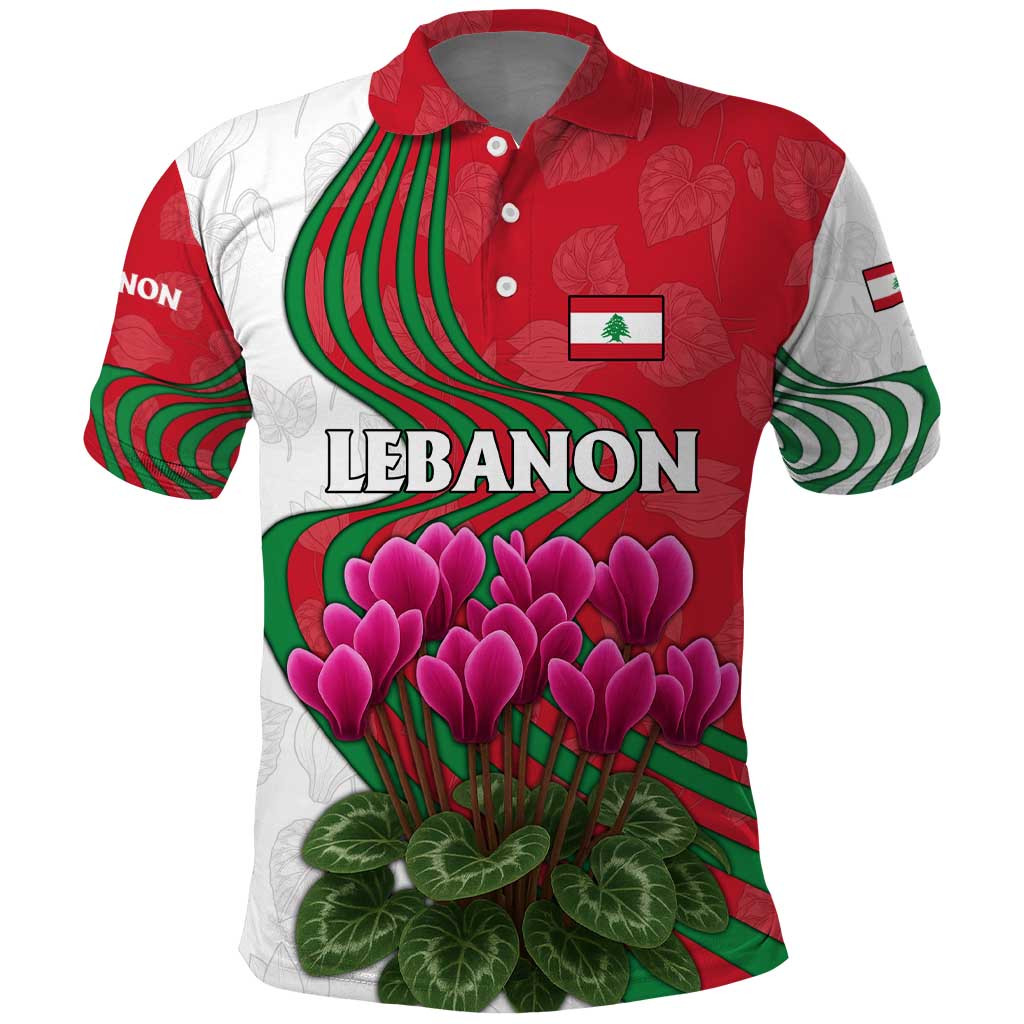 Lebanon Cyclamen Flower Polo Shirt with Patriotic Colors and Inspirational Quote TS04