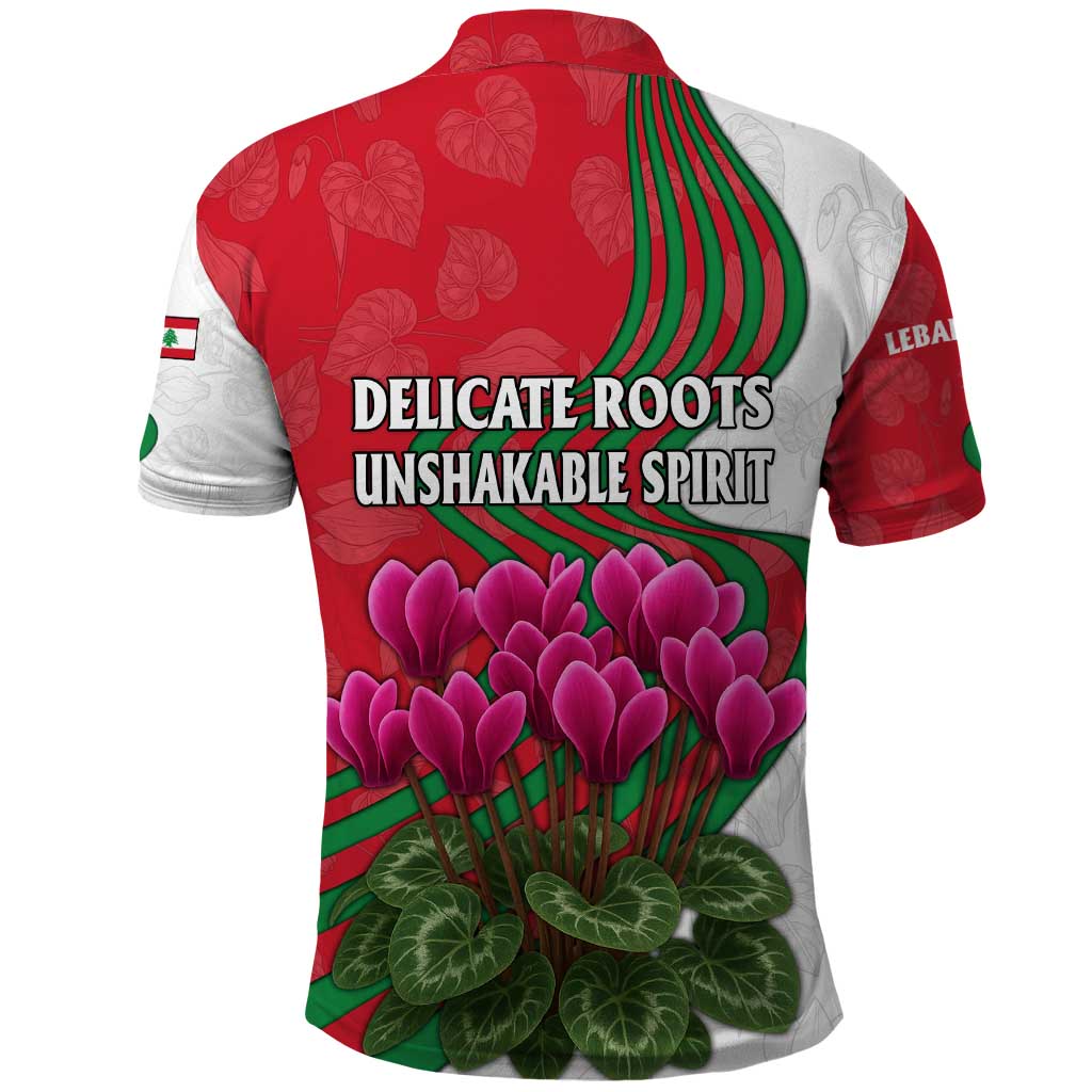 Lebanon Cyclamen Flower Polo Shirt with Patriotic Colors and Inspirational Quote TS04