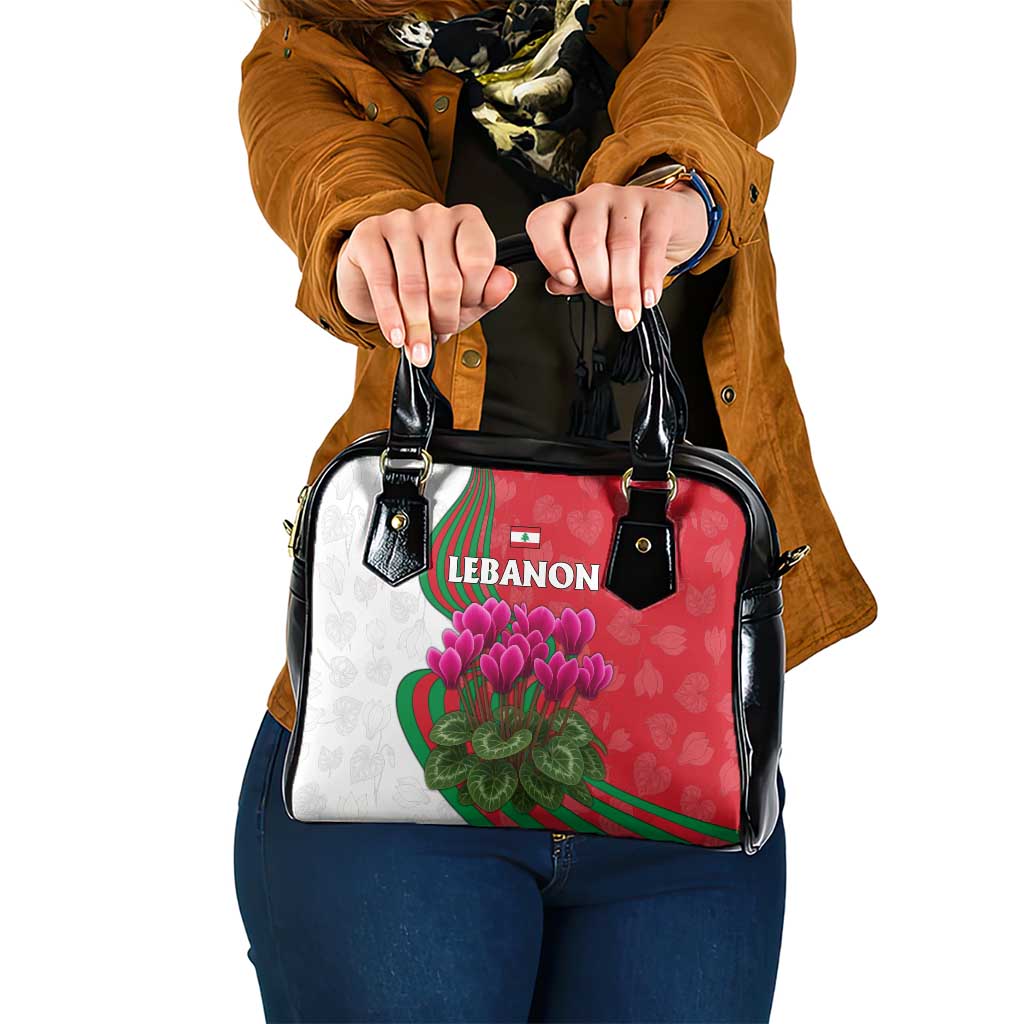 Lebanon Cyclamen Flower Shoulder Handbag with Patriotic Colors and Inspirational Quote TS04