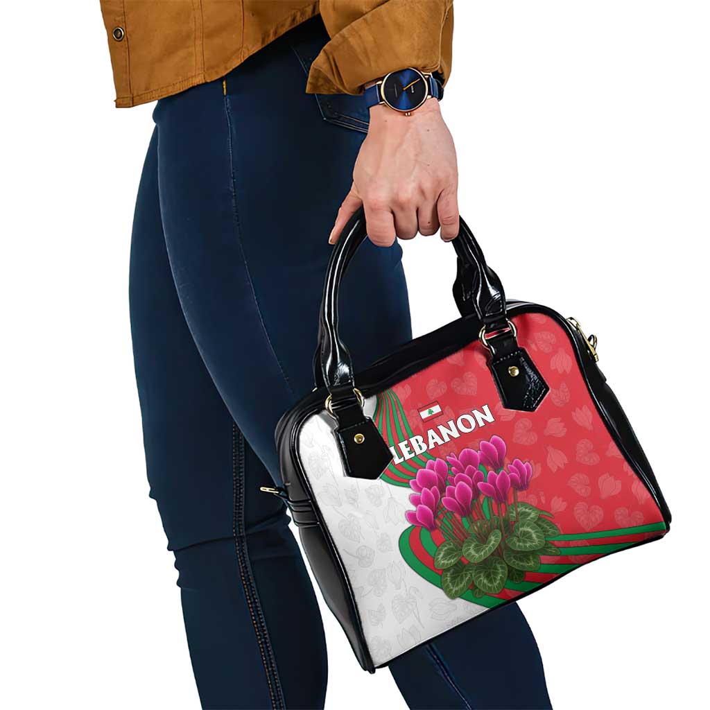 Lebanon Cyclamen Flower Shoulder Handbag with Patriotic Colors and Inspirational Quote TS04