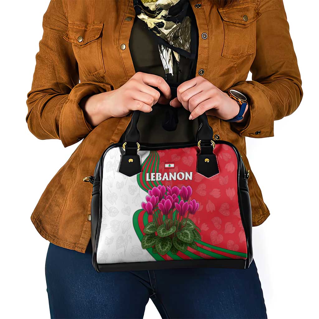 Lebanon Cyclamen Flower Shoulder Handbag with Patriotic Colors and Inspirational Quote TS04