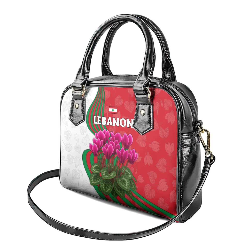 Lebanon Cyclamen Flower Shoulder Handbag with Patriotic Colors and Inspirational Quote TS04