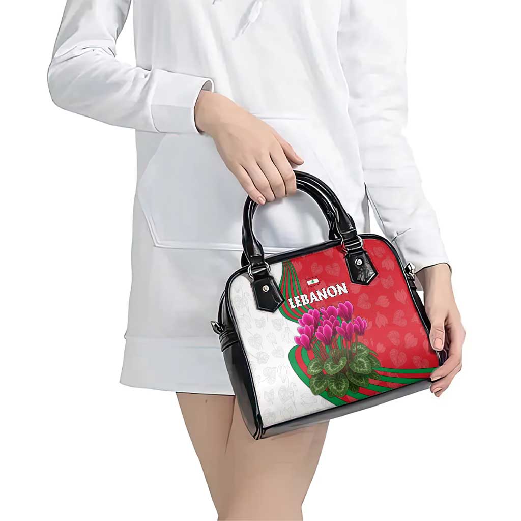 Lebanon Cyclamen Flower Shoulder Handbag with Patriotic Colors and Inspirational Quote TS04